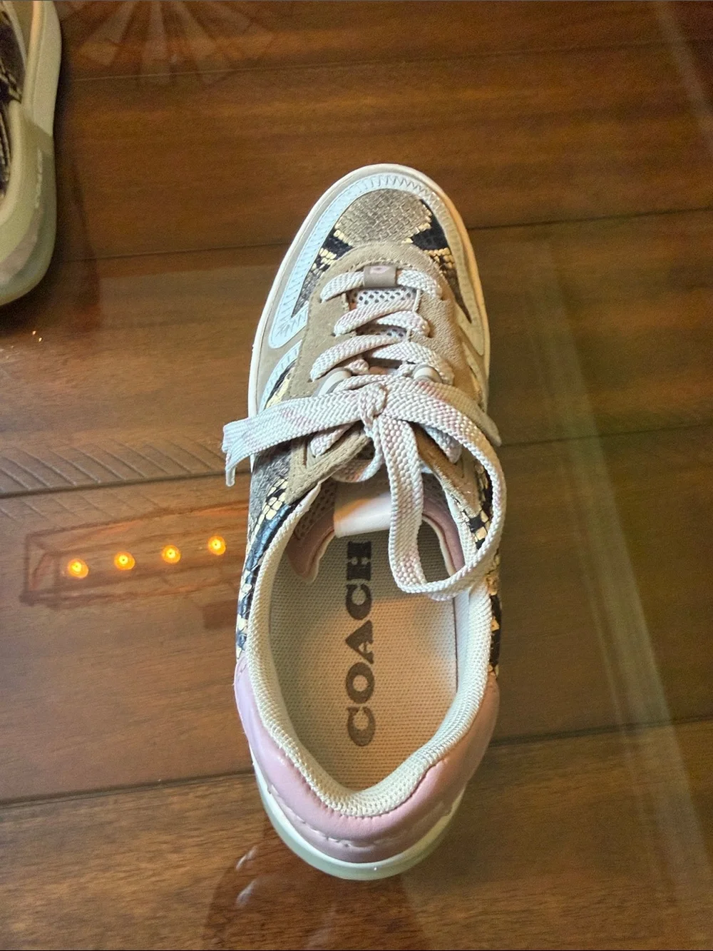 Coach Pink & Snake-Print Low-Top Sneakers